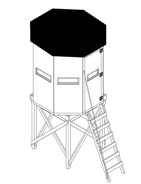 11 Free Deer Stand Plans In a Variety of Sizes Diy Deer Stand, Elevated Deer Blind, Deer Stand Ideas, Deer Blind Ideas, Tree Stand Ideas, Deer Blind Plans, Deer Hunting Stands, Shooting House, Deer Stand Plans