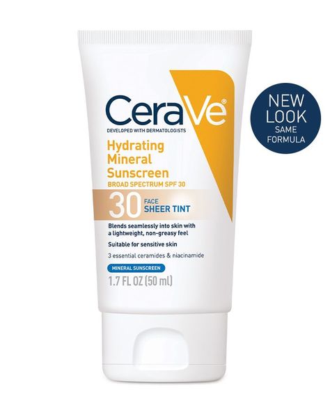 Tinted Mineral Sunscreen Broad Spectrum SPF 30 for Face | CeraVe Best Foundation Makeup, Cerave Skincare, Healthy Face, Physical Sunscreen, Facial Sunscreen, Body Sunscreen, Skin Allergies, Sunscreen Lotion, House Building