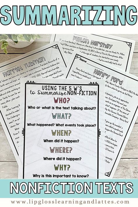 I’ll share with you tips for teaching summarizing nonfiction. I'll also provide anchor charts for summarizing nonfiction texts as well as nonfiction passages for summarizing. Summarize Nonfiction Anchor Chart, Summarizing Anchor Chart, Nonfiction Anchor Chart, Teaching Summarizing, Summarizing Fiction, Summarizing Nonfiction, Summarizing Activities, Reading Intervention Activities, Elementary Reading Activities