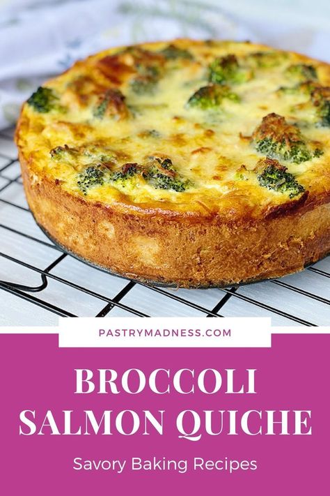 Salmon Broccoli Quiche, Crustless Salmon Quiche Recipes, Quiche Filling Ideas, Fish Quiche, Salmon Quiche Recipes, Broccoli And Salmon, Quiche Chicken, Quiche With Broccoli, Savory Baking Recipes