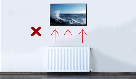 Can I Mount My TV Above A Radiator? Mounted Tv Ideas, Wall Mounted Tv Ideas, Radiator Ideas, Wall Radiators, Radiators Living Room, Tv Ideas, Painted Living Room Furniture, Home Radiators, Under Tv