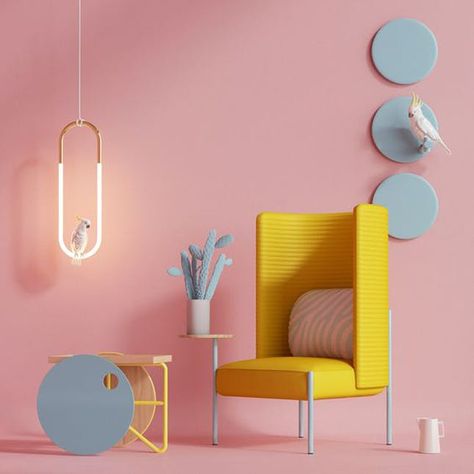 14 On-Trend Ways to Decorate With Pantone’s Spring 2018 Color Palette Ruangan Studio, Memphis Design, White Pendant Light, Elegant Furniture, Design Del Prodotto, Pink Wall, Bedside Table Lamps, Painting Bathroom, Pink Walls