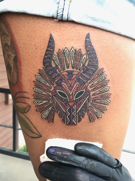 Killmonger Mask Tattoo, Killmonger Tattoo, Killmonger Mask, Black Panther Tattoo, Panther Tattoo, Mask Tattoo, Ink Ideas, 2024 Vision, Leaf Tattoos