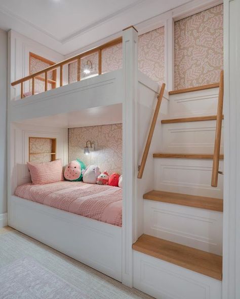 ROA Woodwork & Upholstery on Instagram: "Another view of this beautiful girls bedroom. Details make the difference, and at ROA we are specialists in fine finishes. Our team of master craftsmen makes each project stand out in quality. New project? Get in contact with us! Info@roawoodwork.com #RoaCustomWoodwork #bunkbeds #bunkbedsforkids #kidsroom #miamiwoodwork #customhomesflorida #luxuryhomes #luxurylifestyle #interiordesign #miamiinteriordesign #miami #miamibeach #miamidesign #downtowmia Kids Bedroom Bunkbeds Ideas, Bunk Bed Ideas For Girls Room, Girl Bunk Bed Ideas, Girls Bunkbed Ideas, Girl Bunkbeds Room Ideas, Bedroom Ideas Bunkbeds, Bunkbed Girls Room Ideas, Girls Bedroom Ideas With Bunkbeds, Bunkbed Bedroom Ideas