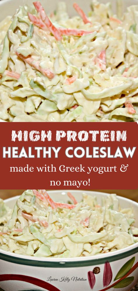 Creamy Healthy Coleslaw - Lauren Kelly Nutrition High Protein Coleslaw, Low Fat Coleslaw Dressing, Cottage Cheese Coleslaw Dressing, Cottage Cheese Coleslaw, Light Coleslaw Recipe, Coslaw Recipes Easy Coleslaw Dressing, Low Calorie Mayonnaise Recipe, Healthy Slaw Recipes, Healthy Cole Slaw