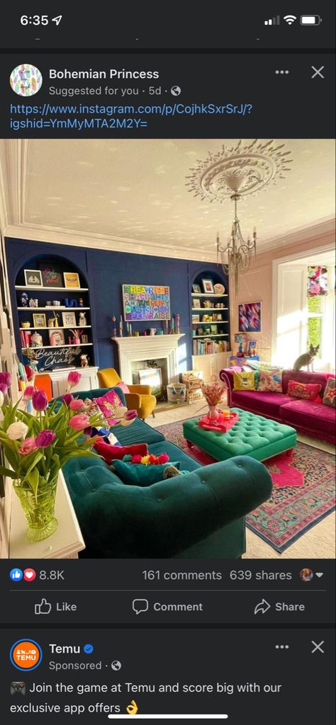 Jewel tone living room Jewel Tone Sitting Room, Jewel Tone Accent Chairs, Jewel Tones Color Palette Living Room, Valspar Jewel Tones, Eclectic Jewel Tone Living Room, Mid Century Modern Living Room Jewel Tones, Jewel Tone Lounge, Moody Decor With White Walls, Jewel Town Living Room