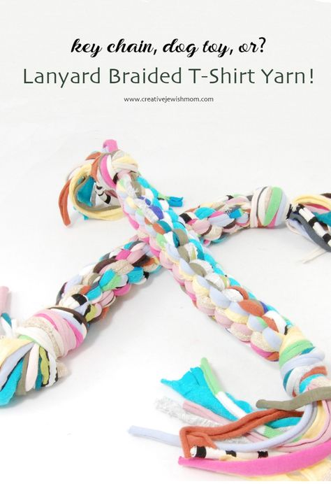 T-shirt-yarn-lanyard-braid T Shirt Dog Toy Diy, Dog Toys From Old Shirts, Dog Toys Made From Tshirts, Dog Toys Out Of Old Shirts, How To Make Yarn From Tshirts, T Shirt Yarn Dog Toy, Diy Batman, Braided T Shirts, Batman Diy