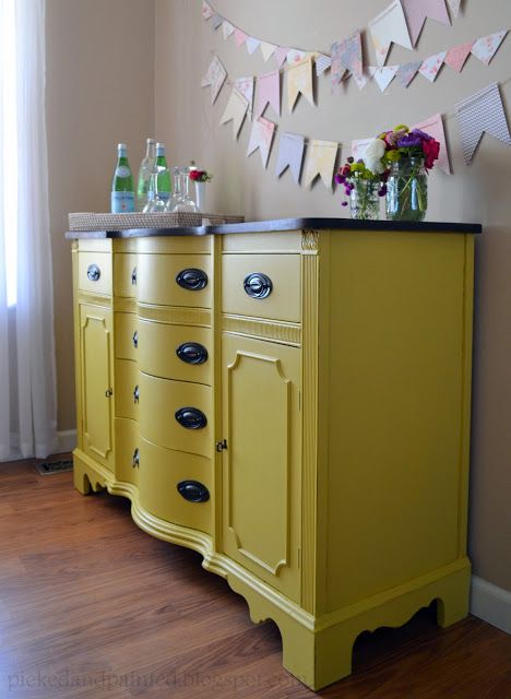 Picked & Painted: yellow furniture Yellow Buffet, Yellow Painted Furniture, Time To Study, Yellow Furniture, Wood Credenza, Cute Furniture, Coffee Bar Home, Furniture Rehab, My Hubby