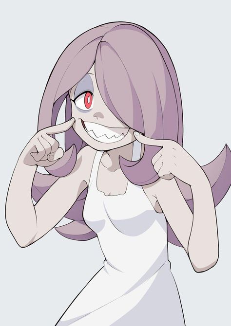 Anime Sharp Teeth Smile Drawing, Anime Sharp Teeth Smile, Sharp Teeth Smile Drawing, Anime Sharp Teeth, Half Body Poses Drawing, Sharp Teeth Smile, Sucy Manbavaran, Teeth Drawing, Witch Hair