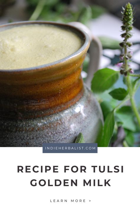 Holy Basil Recipes, Magical Drinks, Herb Healing, Basil Extract, Medicinal Teas, Basil Drinks, Holy Basil Tea, Turmeric Golden Milk, Golden Milk Recipe