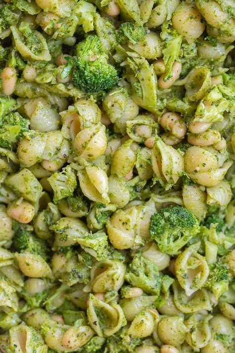 This Pesto Pasta with Broccoli and White Beans is an easy 30 minute dinner that's packed with tons of broccoli and protein! It can easily be made vegan or gluten free and it's great for the entire family. Bookmark this healthy pesto pasta for your weekly meal plan! #pestopasta #broccolipasta #vegandinner #easyrecipe #vegetarian Healthy Pesto Pasta, Vegetarian Pasta Recipes Easy, Easy Pesto Pasta, Vegan Pesto Recipe, Pasta With Broccoli, White Bean Recipes, Healthy Pesto, Lemon Garlic Pasta, Pesto Pasta Recipes