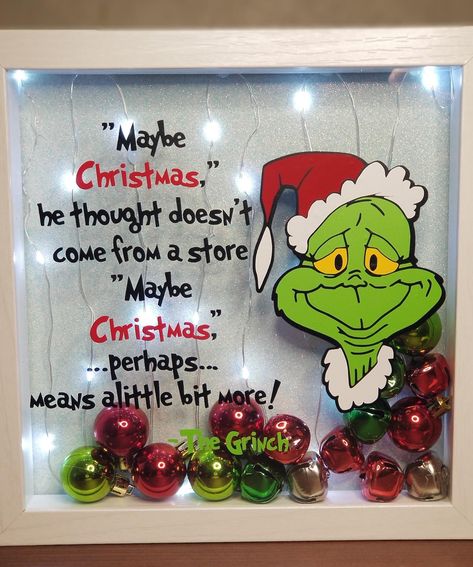 Grinch Shadow Box Ideas, 3d Grinch Shadow Box, Grinch Boxes Stackable Diy, Grinch Decorating Ideas, Grinch Cricut Ornament, Grinch Glass Block, Cricut Lighted Shadow Box Ideas Christmas, Diy Christmas Shadow Box, Grinch Decorations