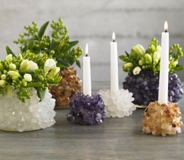 Quartz Candleholder and Vase Quartz Candle Holder, Geode Wedding, Contemporary Vases, Crystal Candle Holder, Crystal Crafts, Crystal Candles, Vase Candle Holder, Crystal Decor, Stone Decor