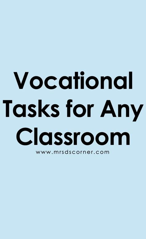 10 Vocational Tasks for Any Classroom | Vocational Activities for Kids. We asked the veteran teachers in Mrs. D’s VIPs Facebook group to share some of their favorite transitional/vocational tasks for any classroom or age. While the tasks listed below can be used in any classroom, they are especially beneficial for high school students as they begin to transition out of the public school system. Special Education Organization, Vocational Activities, Vocational Tasks, Life Skills Lessons, Vocational Skills, Life Skills Classroom, Teaching Life Skills, Vocational School, Special Education Elementary