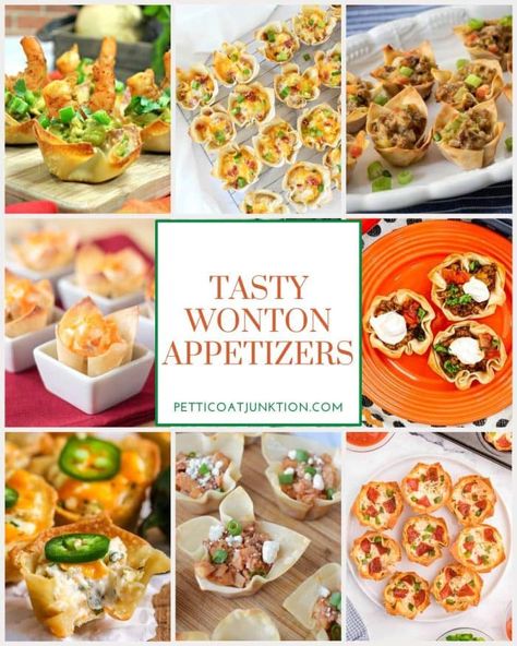 13 Scrumptious Wonton Cup Party Appetizers For Summer Entertaining Thanksgiving Wonton Appetizers, Mini Wonton Cups Appetizers, Wonton Paper Recipes, Mini Muffin Tin Appetizers, Mini Muffin Pan Appetizers, Muffin Tin Appetizers, Appetizers For Summer, Wonton Appetizer Recipes, Wonton Taco Cups