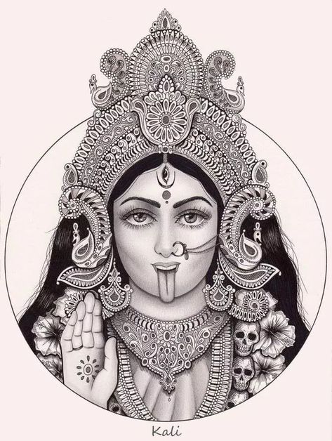 'Jai maa Kali...(The Mother)' Traditional Art Tattoo, Hindi Gods, Kali Tattoo, Kali Ma, Maa Kali, Goddess Tattoo, Cowgirl Art, Doodle Art Drawing, Hinduism Art