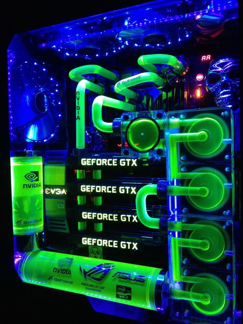 Nvidia liquid cooling.. Gaming Pc Build, Computer Build, Pc Gaming Setup, Custom Computer, Electronic Gadgets, Custom Pc, Gaming Pcs, Gaming Room Setup, Computer Setup