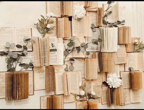 Diy Book Photo Backdrop, Books Backdrop, Diy Book Wall Backdrop, Book Wall Photo Backdrop, Wall With Book Pages, Book Themed Party, Book Wall, Wedding Dinner, Balloon Art