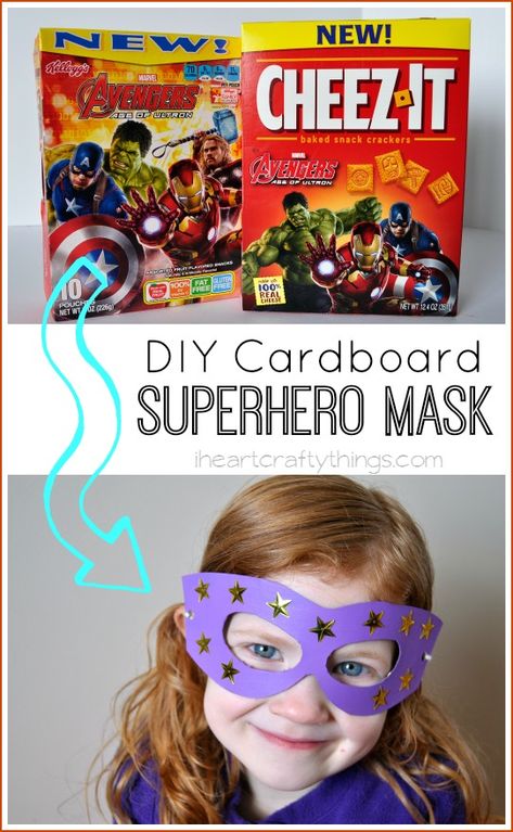 Turn an Avengers snack box into DIY Cardboard Superhero Masks. A fun kids craft for all the Avengers and Superhero fans in your life. #AvengersUnite #ad Cardboard Superhero, Diy Superhero Mask, Super Hero Activities, Diy Superhero, Summer Camp Art, Hero Mask, Superhero Mask, Recycled Art Projects, Avengers Party