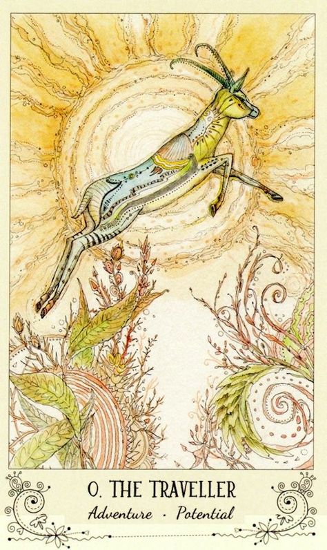 The Traveller - Card from Spiritsong Tarot Deck Tarot By Cecelia, Spirit Song, Tarot Decks Art, All Tarot Cards, Animal Tarot, Modern Deck, Rider Waite Tarot, Tarot Card Meanings, Travel Cards