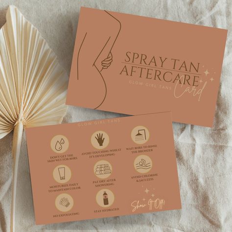 Spray Tan Aftercare Card Template

Get your clients glowing with our easy-to-follow spray tan aftercare card. This neutral and chic template is fully customizable, so you can add your logo, branding, and contact.#businessfont #typography #branding #design Tanning Salon Signs, Spray Tanning Business Names, At Home Spray Tan Business, Mobile Spray Tan Business Names, Spray Tan Price List, Spray Tan Business Names, Spray Tan Branding, Spray Tan After Care, Spray Tan Colors