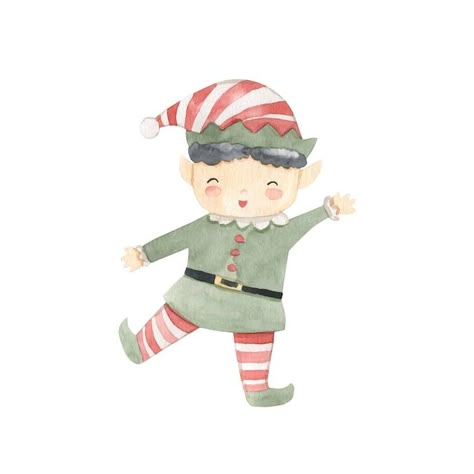 Ogrishina Author Portfolio | Freepik Cute Elf Illustration, Elf Watercolor, Elf Painting, Elf Illustration, Illustration For Kids, Elf Clothes, Vector Christmas, Christmas Painting, Vector Background Pattern