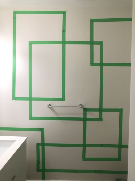 Wall Paint Ideas, Geometric Wall Paint, Home Wall Painting, All White Bathroom, Long Living Room, Tape Wall, Bathroom Accent Wall, Bathroom Accents, Colors Wall