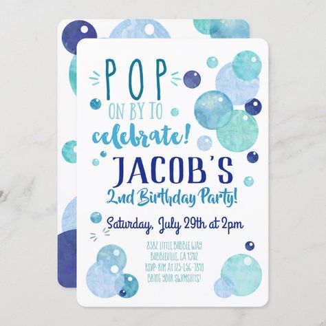 Bubble Party Theme, Bubble Birthday Party, Bubble Invitations, Birthday Party Blue, Bubble Birthday Parties, Bubble Birthday, Bubble Party, 21st Birthday Invitations, Mermaid Birthday Invitations