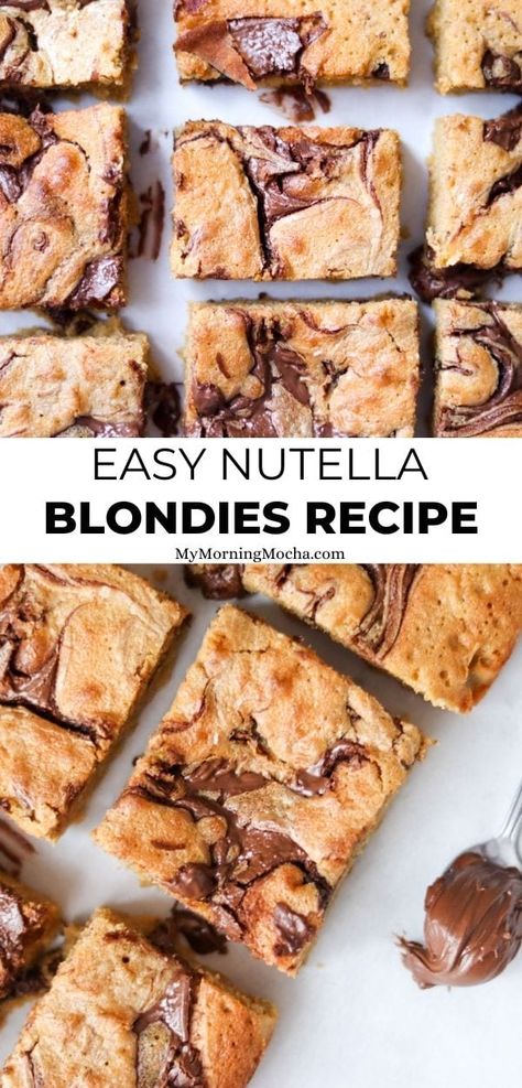 Nutella Desserts Easy, Nutella Blondies, Quick Baking, Fast Desserts, Nutella Desserts, Quick Dessert Recipes, Square Recipes, Blondies Recipe, Quick Easy Desserts