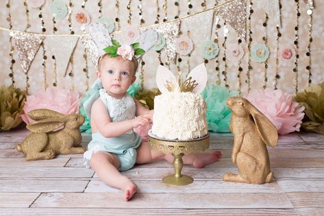 Bunny Cake Smash, Smash Cake Photos, Some Bunny Is Turning One, Bunny Birthday Theme, One Cake Smash, Easter Birthday Party, Some Bunny Is One, Spring Birthday Party