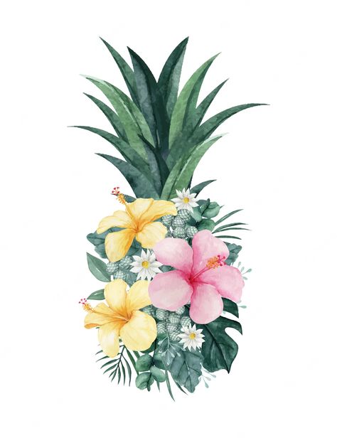 Pineapple Illustration, Tropical Tattoo, Pineapple Tattoo, Tropical Floral Arrangements, Pineapple Flowers, Watercolor Pineapple, Barbara Hepworth, Flower Watercolor, Tropical Floral