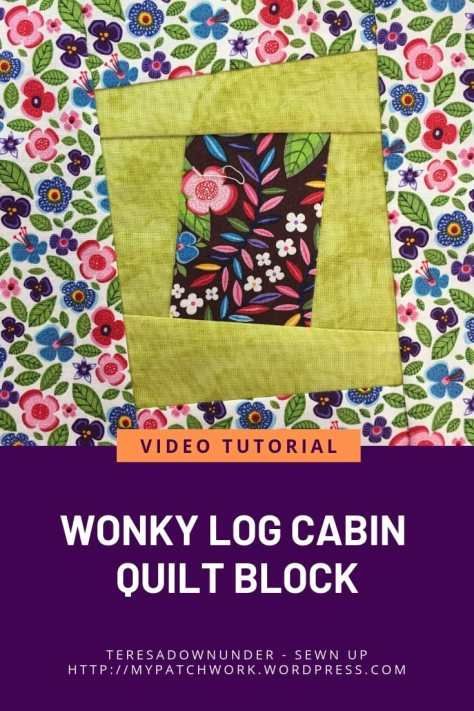 Wonky log cabin quilt block | Sewn up, TeresaDownUnder | Bloglovin’ Crazy Log Cabin Block, Wonky Log Cabin Quilt Pattern, Wonky Log Cabin Blocks, Wonky Log Cabin Quilt, Wonky Log Cabin, Improv Piecing, Crazy Quilt Tutorials, Cabin Quilt Block, Log Cabin Block