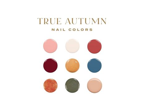 200 Best Nail Polish Colors for True/warm Autumns: Shades From Essie, OPI, Olive June, Zoya and More - Etsy True Autumn Nail Color, Dark Autumn Nail Colors, Warm Autumn Nail Color, Hoc Autumn Nails, Warm Autumn Nails, True Autumn Nail Polish, Deep Autumn Nails, Warm Nail Colors, True Autumn Celebrities