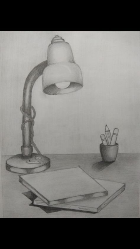 #studytable#books#pencilstand#lamp#pencilshading Still Life Pencil Shading, Easy Still Life Drawing, Simple Art Drawings, Drawing Composition, Still Drawing, Simple Drawing Ideas, Still Life Sketch, Sketch Simple, Easy Tattoo