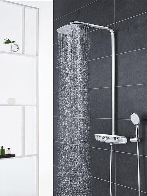 GROHE | GROHE Grohe Shower, Popular Interior Design, Shower Controls, System Model, Bathroom Inspiration Decor, White Living, White Living Room, Spray Pattern, Shower Hose