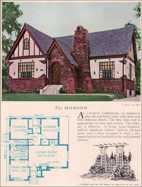 Tudor Cottage House Plans, English Country House Plans, Cottage Revival, English Cottage House Plans, Tudor House Plans, Vintage Floor Plans, Old House Plans, Tudor Homes, Tudor Cottage