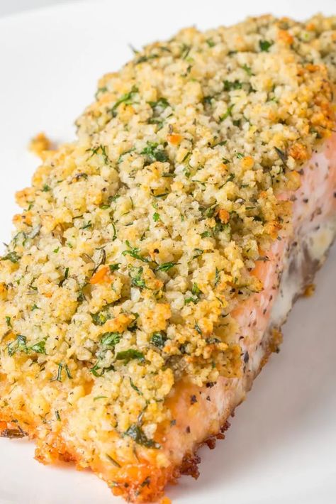 Buttery Herb Crusted Salmon In 30 Minutes 1 Dill Crusted Salmon, Herb Crusted Fish Recipes, Herb Crusted Salmon Cheesecake Factory, Pesto Crusted Salmon, Salmon Dinners, Almond Crusted Salmon, Delish Dinners, Herb Crusted Salmon, Herb Salmon