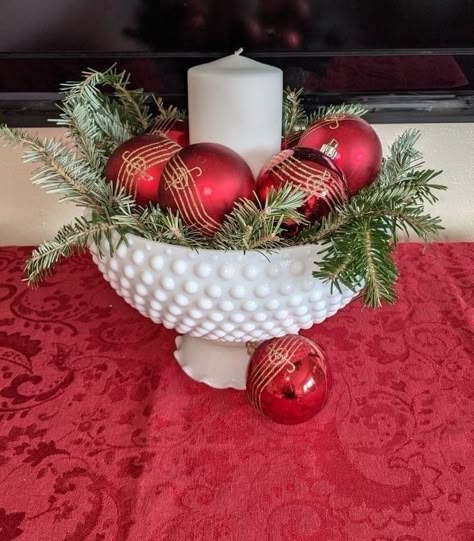 Jadeite Christmas Tree, Milk Glass Decor, Christmas Booth, Fenton Hobnail, Christmas Vignettes, Ornaments Homemade, Westmoreland Glass, Winter Porch, Bells Christmas