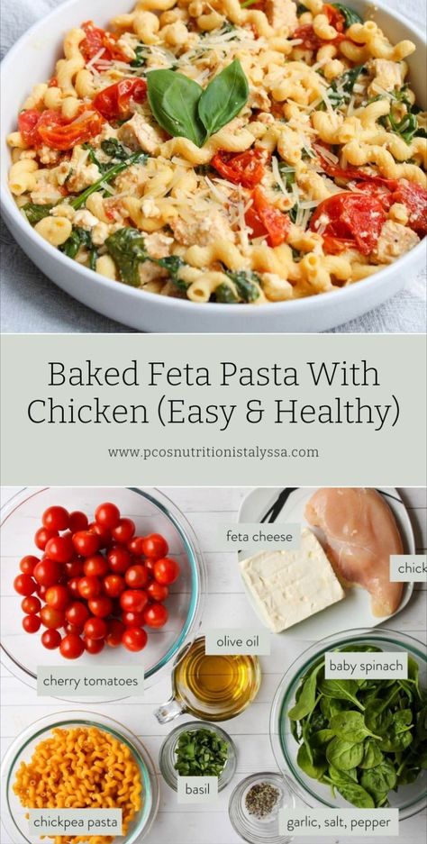 Try the viral baked feta pasta with cherry tomatoes from TikTok! This healthy recipe adds spinach to the mix, making it perfect for pasta night. Enjoy the creamy goodness of feta cheese in this must-try dish. Feta Pasta With Chicken, Tiktok Feta Pasta, Pasta With Cherry Tomatoes, Cheese Pasta Recipes, Baked Feta Pasta, Feta Cheese Recipes, Pasta With Chicken, Feta Chicken, Cherry Tomato Pasta