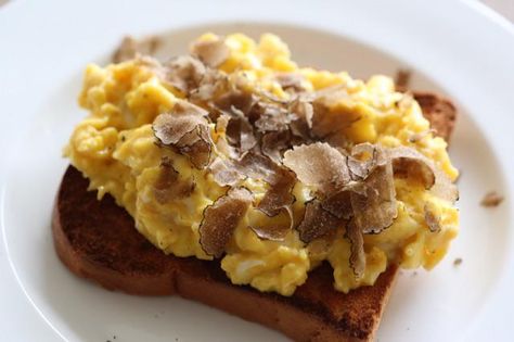 #laurelpine #truffles Soft scrambled truffle infused eggs on toasted brioche topped w/ truffle shavings, gnom. Truffles from @MikuniWild. www.enjoyfoiegras.com Eggs And Toast, Duck Fat Fries, Potato Hash Recipe, Truffle Recipes, Bacon Waffles, Easy Truffles, Truffles Recipe, Breakfast Burger, Truffle Butter