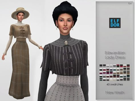 1900 Dress, Edwardian Shoes, Sims 4 Decades Challenge, Edwardian Lady, Sims Medieval, Sims 4 Challenges, Women Dress Collection, Sims 4 Mm Cc, Sims 4 Mm