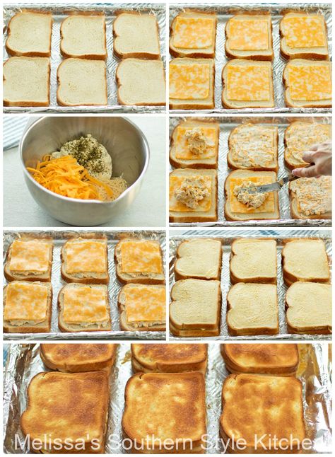 This Sheet Pan Grilled Cheese recipe shows you how to make gooey garlic and herb grilled cheese sandwiches for the family in one fell swoop. #grilledcheese #grilledcheesesandwiches #grilledcheeserecipes #sheetpanmeals #sheetpangrilledcheese #bakedgrilledcheese #garlicbread #garlicherbcheese Grilled Cheese In Oven, Grilled Cheese Sides, Grilled Cheese Recipes Easy, Baked Grilled Cheese, Grilled Cheese Bar, Onion Grilled Cheese, Grilled Cheese Recipe, Making Grilled Cheese, Gourmet Grilled Cheese