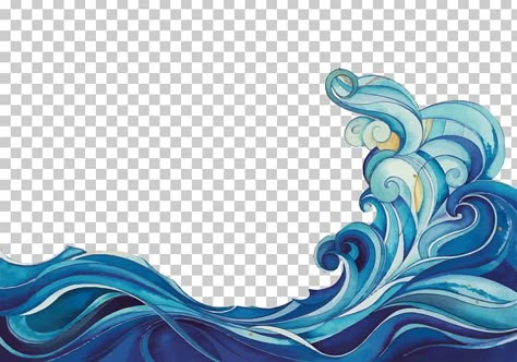 Ombak Art, Wave Tattoo Stencil, Waves Cartoon, Waves Illustration, Blue Cartoon Character, Wave Drawing, Blue Png, Blue Cartoon, Waves Art