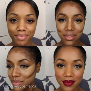 Loren Ridinger posted this today... it's great information. "You asked and we heard you! Here's an incredible contour and highlight tutorial for darker skin tones by @ellarie using our NEW Motives ... Corrective Stage Makeup, Contour For Dark Skin, Corrective Makeup, Beauty Make-up, Stage Makeup, Face Contouring, Dark Skin Makeup, Makeup For Black Women, Contour Makeup