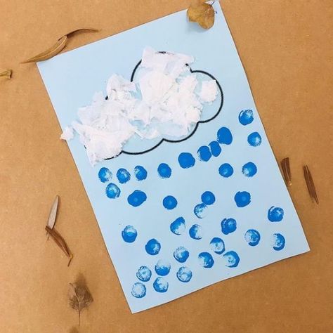 Rainy Weather Crafts Preschool, Spring Weather Art Preschool, Rain Toddler Crafts, Raindrop Crafts For Toddlers, Rain Art Activities, Rain Activity Preschool, Rain Toddler Activities, Rain Art For Kids, Cloud Crafts For Toddlers