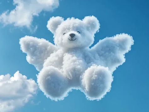 ↑↑↑ Larger size on website 🔸 A fluffy white cloud shaped like a teddy bear with outstretched arms floats in a bright blue sky. Th Cloud Editing Background, Doll Sky Cloud, Fluffy Background, Sky Doll, Heart Cloud, Best Fb Profile Pic, Dark Background Wallpaper, Bright Blue Sky, Photoshop Backgrounds Backdrops