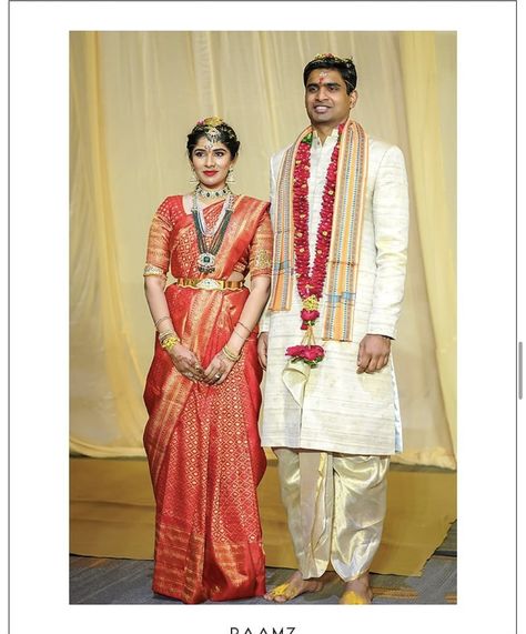 Telugu Groom Outfit, Telugu Groom Wedding Dress, Wedding Dresses Men Indian, Groom Wedding Dress, Couple Costume, Couple Fashion, Wedding Saree Blouse, Telugu Wedding, Wedding Saree Blouse Designs