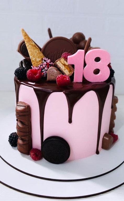 Pink Chocolate Cake Birthday, 18th Birthday Cake Black And Pink, Cake Ideas For 19th Birthday Girl, Pink And Chocolate Cake, Cake Ideas For 18th Birthday Girl, Birthday Chocolate Cake Ideas, Cake For 19th Birthday Girl, 18th Birthday Cake Chocolate, Cake 18th Birthday Girl