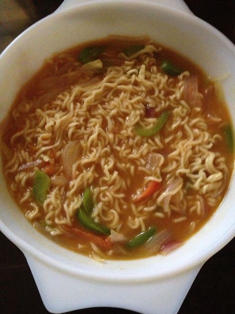 Maggi in ginger tomato soup with veggies. Soupy Maggi, Maggi Soup, Soup With Veggies, Food Group, Group Meals, Tomato Soup, Soup Recipes, Chili, Ginger