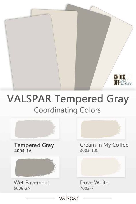 valspar-tempered-gray-light-coordinating-colors Best Valspar Neutral Paint Colors, Valspar Paint Schemes, Valspar Color Schemes, Greige Paint Colors Valspar, Valspar Silver Eucalyptus, Soulful Grey Valspar, Cappuccino Foam Valspar, Oyster Shoal Valspar, Valspar Mushroom Paint Colors